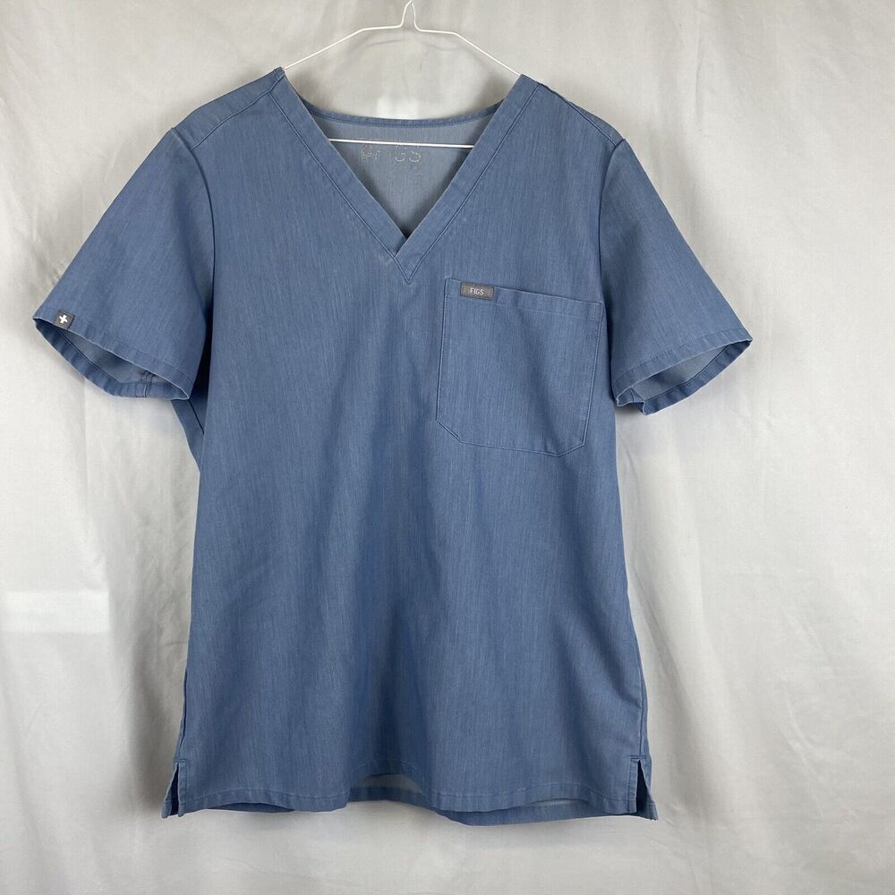 Figs Scrub Top Womens Large Denim Blue Catarina One Pocket Medical FW1000